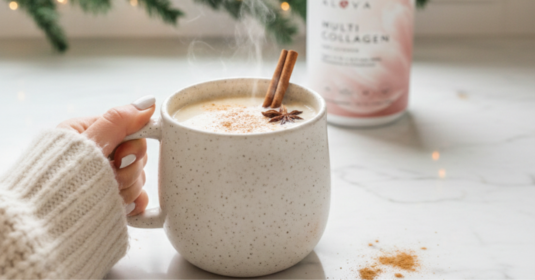 woman holding eggnog mug