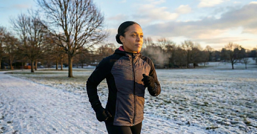 woman running in winter snow