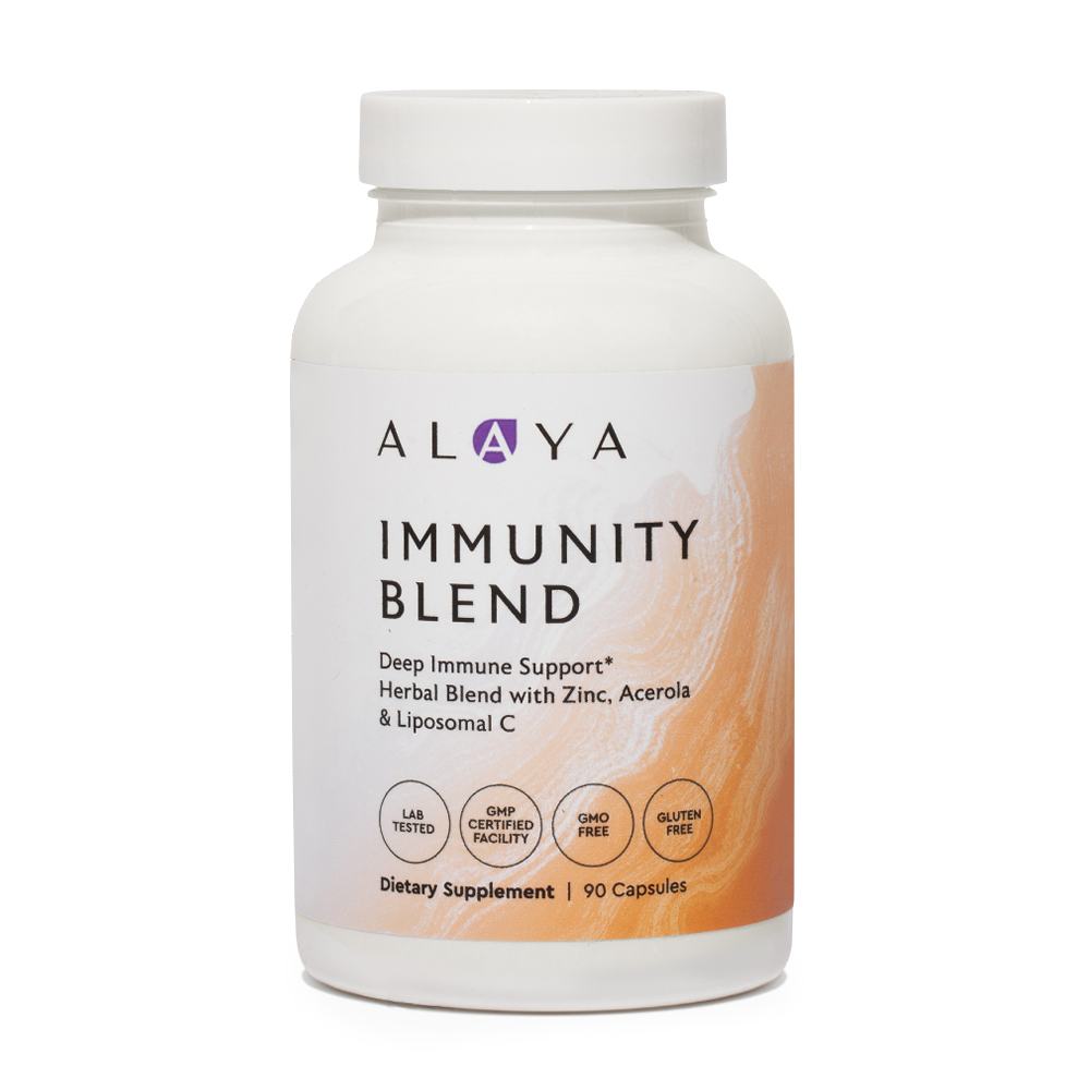Alaya Immunity Blend supplement bottle on a white background #hide