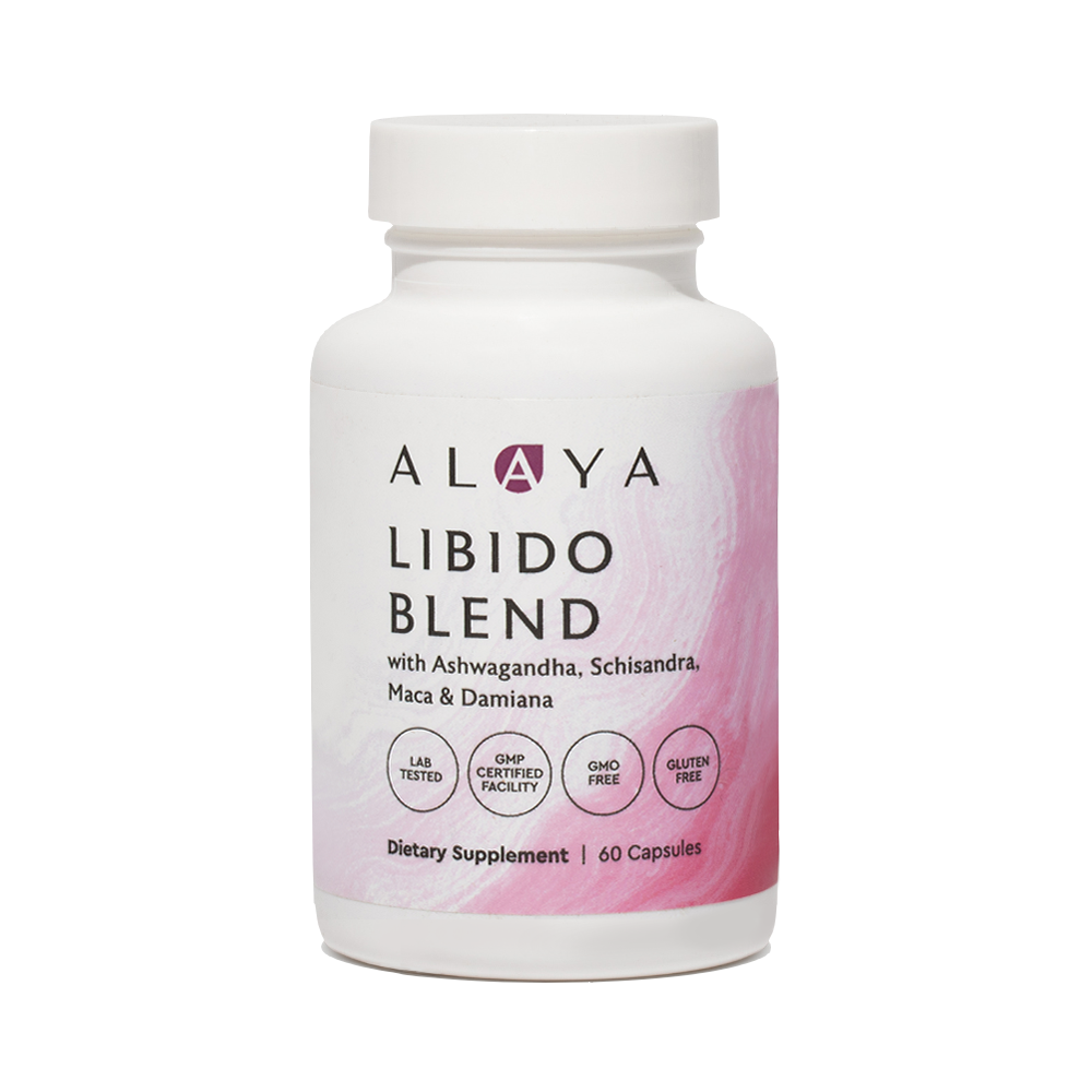Alaya Libido Blend supplement bottle on a white background #hide