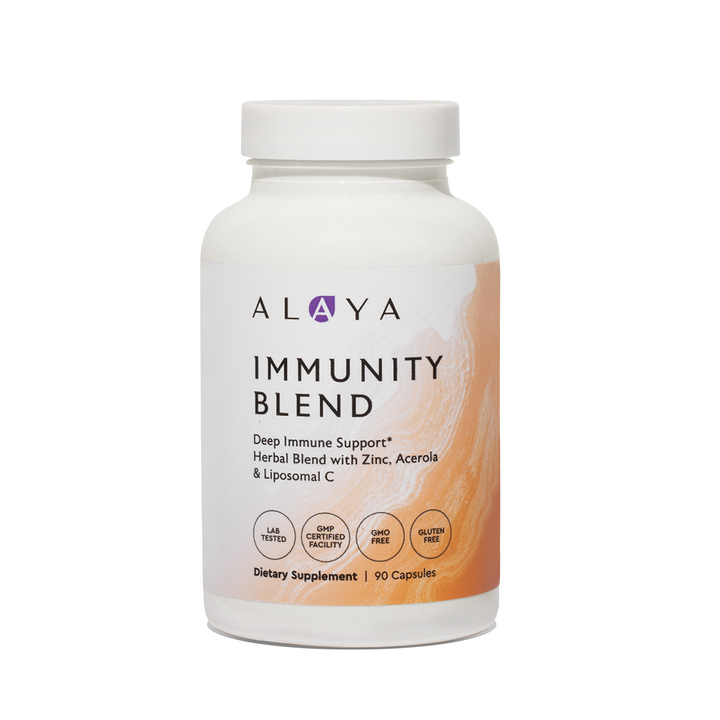Alaya Immunity Blend supplement bottle on a clear background #hide